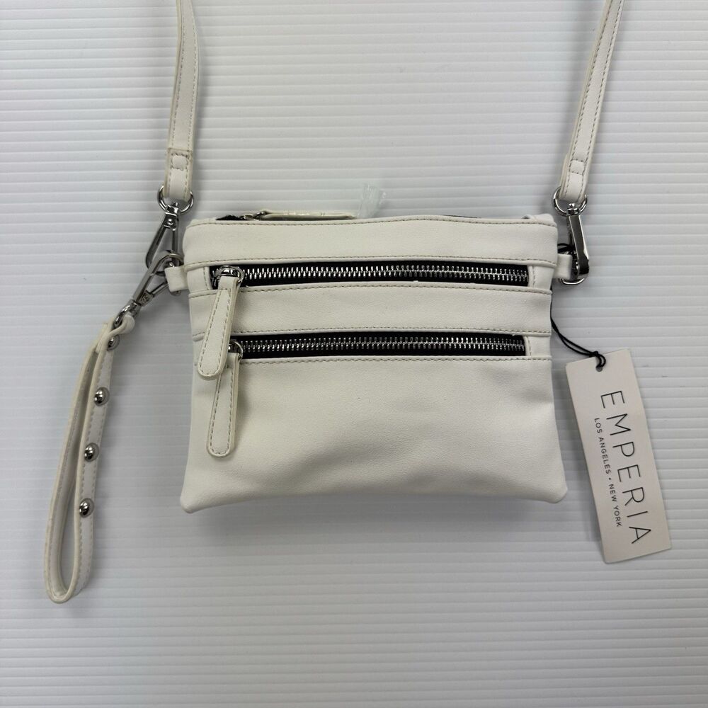 Emperia White Crossbody Bag Triple Zip Wristlet Purse NWT Adjustable Strap